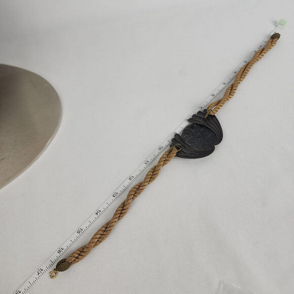 Vintage Bronze Medallion Twisted Gold Cord Statement Necklace - Picture 6 of 6